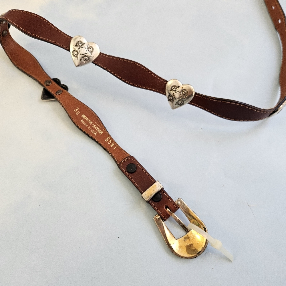 American Vintage Brown Leather Belt with Silver Accents - Picture 10 of 16